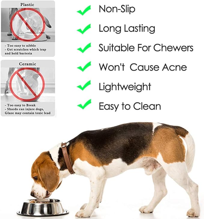 Stainless Steel Dog Bowls, 2.2 Cup/18oz Cat Bowl Water and Food with Rubber Base, Pet Bowls for Medium Dogs, Cats and Rabbit, 3Pack