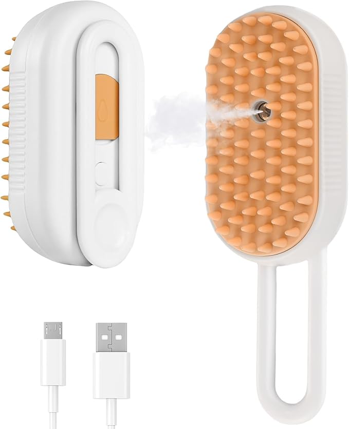 Generic Cat Steam Brush,Rechargeable with Handle,Self-Cleaning Grooming Tool,for Cats and Dogs,4 In1 Cat Steamy Brush, Multifunctional Hair Comb for Removing Tangled and Loose Hair (white)