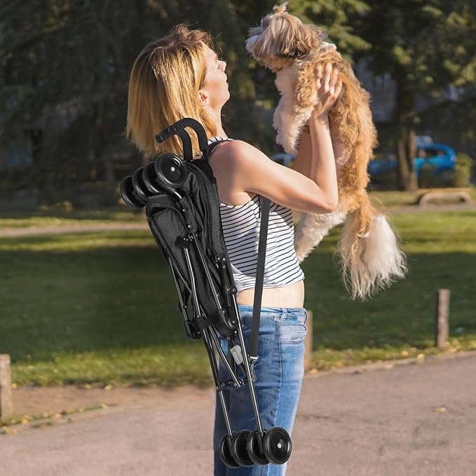 Wedyvko Travel Portable Dog Stroller, Pet Stroller for Small Puppy Dogs & Cats, Up to 33 lbs, Black