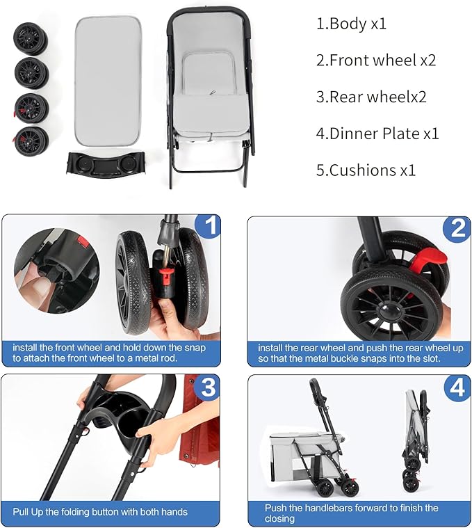 Pet Stroller Cat Dog Stroller Travel Folding Pet Carriers（Gray）