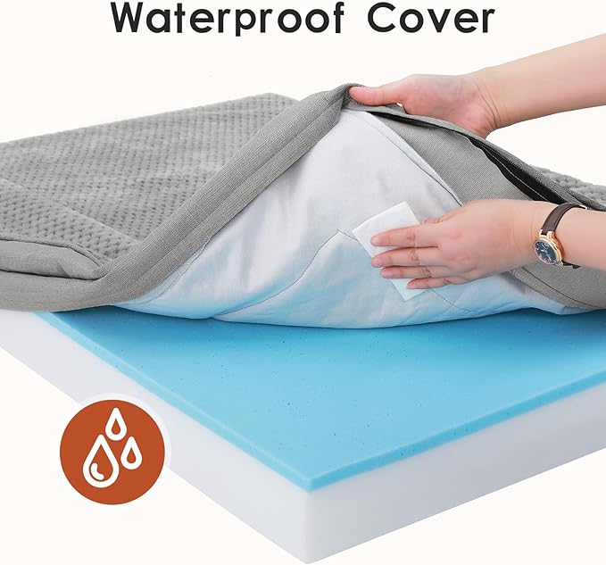Orthopedic Dog Bed Medium Size Dog, 3 Inch Memory Foam Pet Bed for Small and Medium Dogs, Washable Removable Cover, Nonskid Bottom, Waterproof, 35x23 Inches, M Light Grey