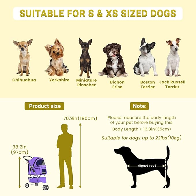 Foldable Pet Stroller,Dog Stroller with 3 Wheel,Pet Strolling Cart,Dog Travel Carrier with Storage Basket and Cup Holder for Dog Puppy,Purple