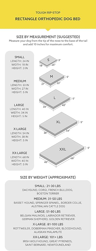 K9 Ballistics Tough Ripstop Orthopedic Rectangle Dog Bed Removable Washable Cover, Solid Orthopedic Foam for Size M Medium Dogs 33"x27", Obsidian Black