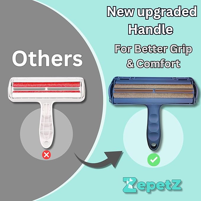 Pet Hair Removal Tool – Reusable Lint Roller for Dogs & Cats – Self-Cleaning Fur Remover Brush – Ergonomic Lint Roller for Carpet, Bedding, Couch, Car Seat & More (Blue)