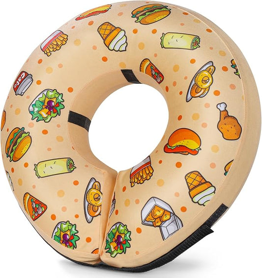 Grand Line Hamburger Inflatable Collar for Dogs and Cats, Soft Protective Recovery Cone After Surgery, Blow up Pet Collar Cone, E-Collar Alternative Does not Block Vision (Large)