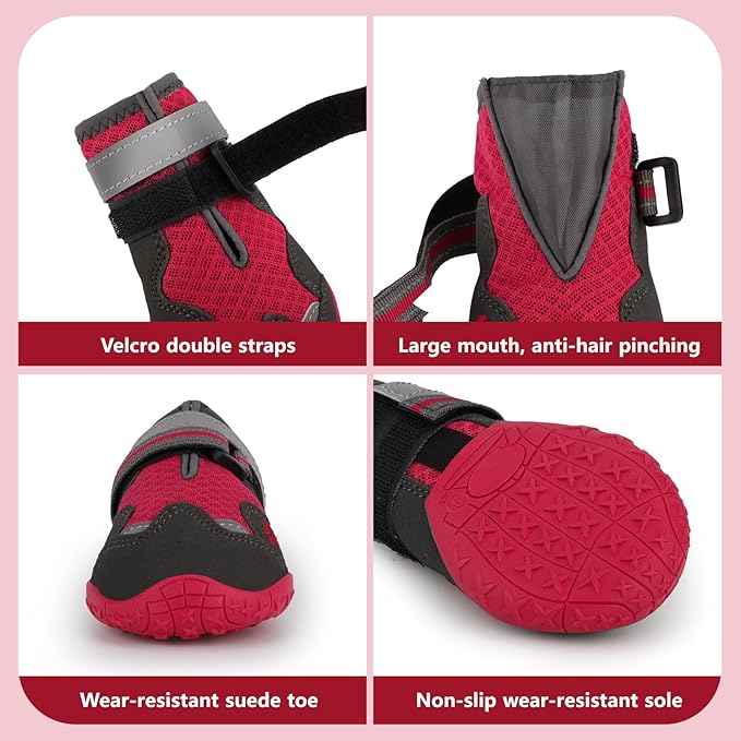 Dog Shoes for Large Medium Small Dog, Mesh Breathable Dog Shoes for Hot Pavement, Anti-Slip Dogs Boots Paw Protectors with Reflective for Outdoor Walking Indoor Hardfloors (Size 4)