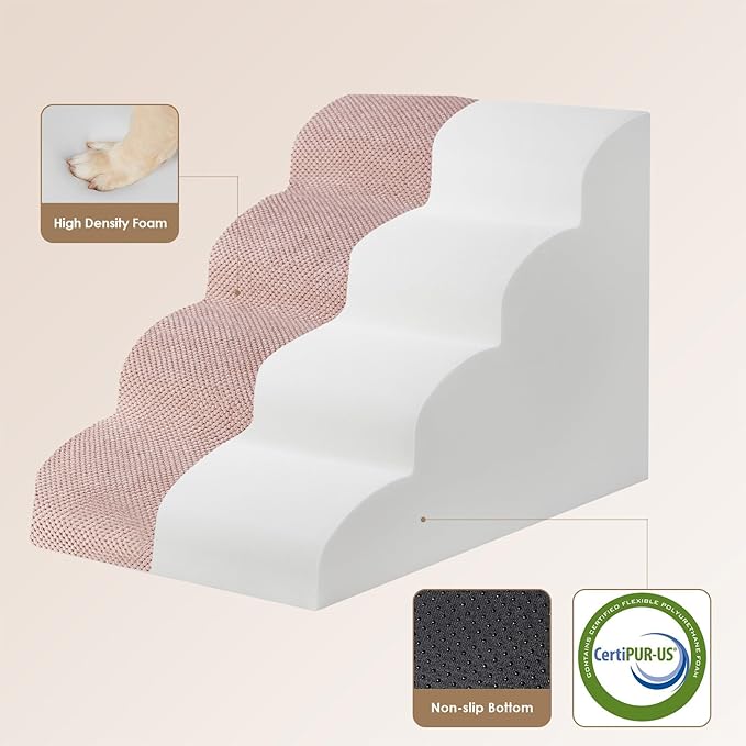 EHEYCIGA Curved Dog Stairs Ramp for High Beds 19.7" H, 4-Step Dog Steps for Small Dogs and Cats, Pet Stairs for High Bed Climbing, Non-Slip Balanced Pet Step Indoor, Dusty Pink
