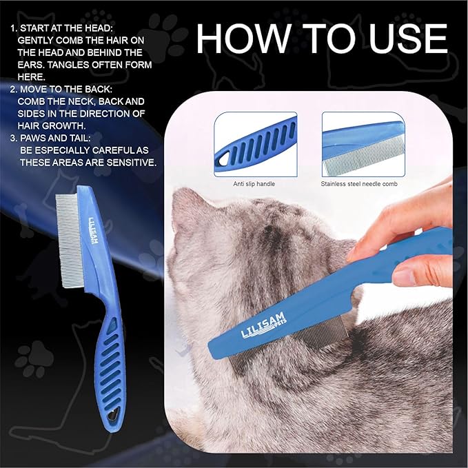 Pet Self Cleaning Slicker Brush and Grooming Comb - Gently Removes Loose Hair, Tangles, and Dirt - Skin Friendly Deshedding Grooming Tool for Hair Dogs & Cats - Pet Supplies Accessories (Blue)
