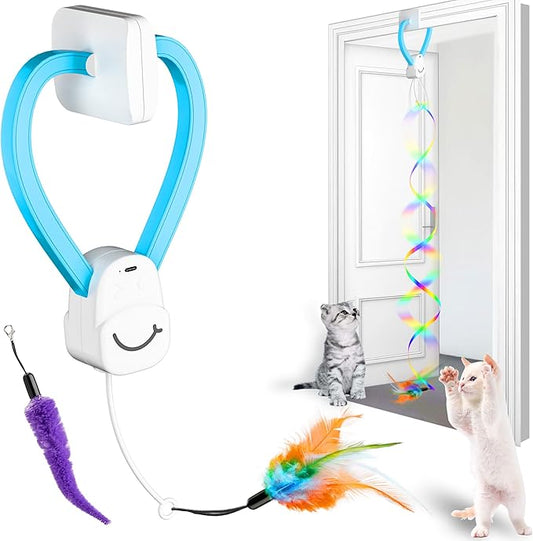 Interactive Cat Toys for Indoor Cats,Enrichment Stimulation Toys, Electric Hanging Door Clip Ribbon Kitty Toy,Automatic Play Chase Exercise Feather Toys for Bored Indoor Adult & Kitten Cats