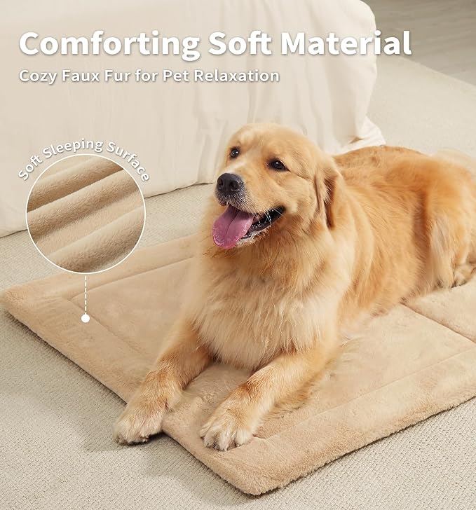 Made4Pets Dog Crate Pad Bed for Extra Large Dogs, Washable & Reversible, Anti-Slip Kennel Mat for Cozy Sleeping, Soft Fluffy Dog Bed for Indoor & Outdoor Use, 48"x30", Khaki