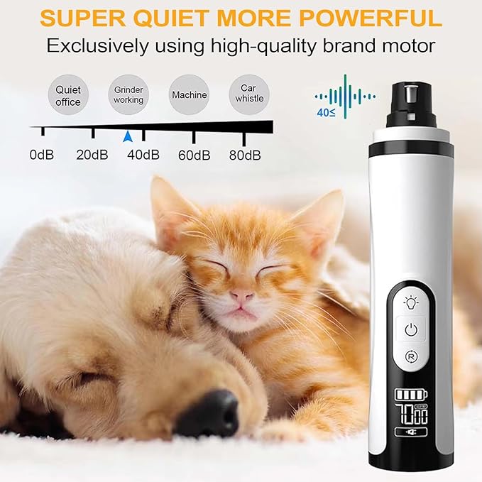 Upgrade Heusom Groom Pro Nail Grinder Cordless with LED Light & 3 Speeds, Dog Cat Nail Trimmer 2000mAh Long-Lasting Battery for Thick Nails for Dogs and Cats (1 Pc+2 Heads)