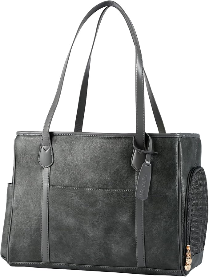 Stylish Dog Purse Carrier, Leather Pet Carrier Bag for Small Dogs Cats Puppy, Airline Approved Soft-Sided Carrier Grey