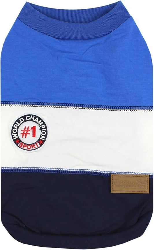 Parisian Pet Dog T-Shirt - Embroidered 'Worlds Champion' Dog Shirt - Lightweight Sleeveless Color Block Tee - Machine Washable - XL