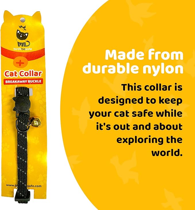 BirdsBeSafe® Break Away Cat Collar with Bell, Reflective Thread for Night Visibility, Comfortable Elastic Stretch Cat Collar to Protect Cat from Getting Stuck in The Garden.
