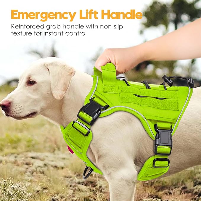 Heavy-Duty Tactical Dog Harness for Large Dogs, No Pull Adjustable Reflective Pet Vest with Molle System, K9 Military-Grade Control for Service Training, Outdoor & 10+ Breeds, Wild Lime, Medium