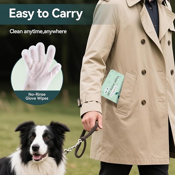 WLP Cleaning & Deodorizing Glove Bath Wipes for Dogs and Cats, Hypoallergenic Nourish Fur Aloe Extract Jojoba Oil Pet Grooming Wipes for Daily and Travel (24 PCS)