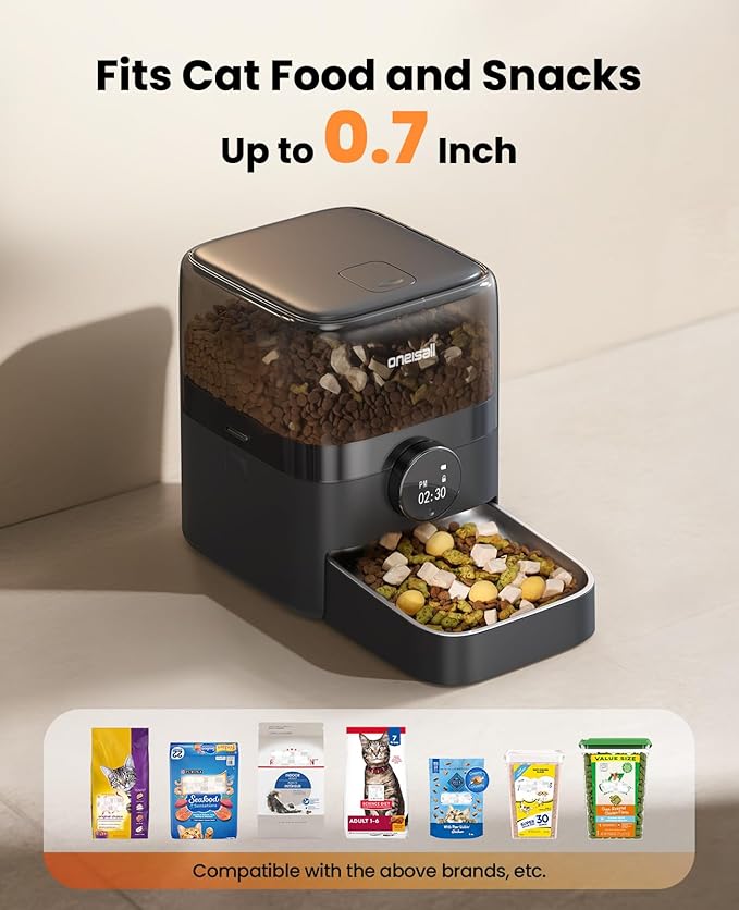 oneisall Cordless WiFi Automatic Cat Feeder, Tasty S2 Pro Rechargeable 100-Day Battery Operated Pet Feeder, 12 Cups/3L Timed Cat Food Dispenser for Large Kibble, Smart App Control (Black)