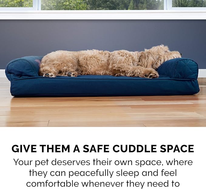 Furhaven Orthopedic Dog Bed for Large Dogs w/ Removable Bolsters & Washable Cover, For Dogs Up to 125 lbs - Quilted Sofa - Navy (Blue), Jumbo Plus/XXL