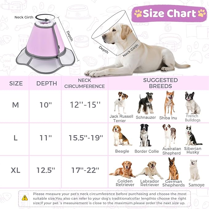 Soft Dog Cone Collar After Surgery Recovery,Adjustable E-Collar with Removable Shield,Lightweight,Breathable Anti-Licking Protective Cone for Large,Medium,Small Pets (Rose Pink, M (Neck:12''-15''))
