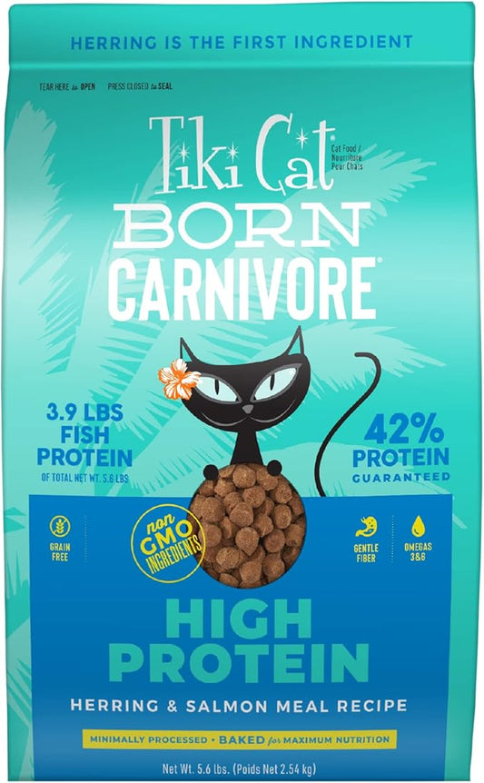 Tiki Cat Born Carnivore High Protein Dry Cat Food, Herring & Salmon Meal, 5.6 lbs. Bag