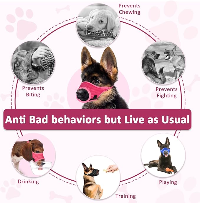 LUCKYPAW Dog Muzzle, Soft Muzzles for Large Medium Small Dogs to Prevent Biting Chewing with Ring and Adjustable Strap for Vet Visit Training (Hot Pink, M)