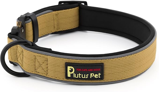 Plutus Pet Tactical Dog Collar, Reflective, Adjustable Heavy Duty Dog Collar, Soft Padded and Comfortable, for Small Medium and Large Dogs (Brown, XS)