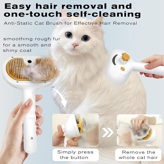 Pet Steam Brush for Dog & Cat – 3-in-1 Spray Hair Removal Comb – Steam Brush for Shedding & Grooming – Spritz Defur Comb – Includes Ear Wipes