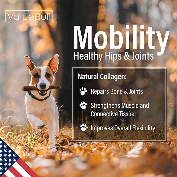 ValueBull USA Collagen Sticks for Dogs, 6 Inch Thick Chews, Natural Long-Lasting Dog Treats, 25 Count - Promotes Joint, Skin & Coat Health with Glucosamine and Chondroitin