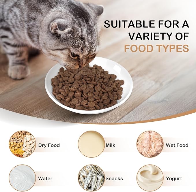 TRUVIC 4 Pack Ceramic Cat Food Bowls, 5.9 Inch Ceramic Cat Dishes Set for Indoor Cats and Small Dogs, Anti Whisker Fatigue Kitten Bowls, Wide Shallow Kitten Plates for Food and Water (Cute Face)