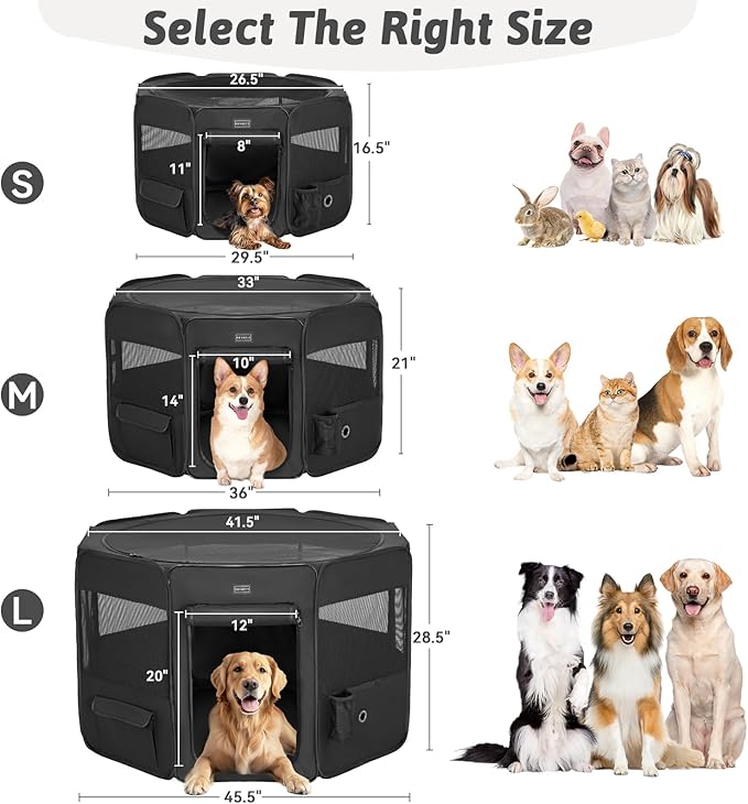 PETSFIT Portable Dog Playpen,36" Dog Play Pen Indoors with Removable Waterproof Mat & Zippered Roof | RV, Camping, Travel Dog Pen | Whelping & Cat Observation Space(36" L x 36" W x 21" H)