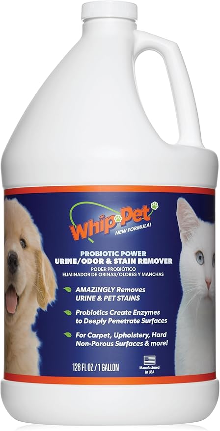 Whip-Pet Pet Odor Eliminator and Stain Remover - Enzymatic Cleaner for Dog Urine and Carpet Odor Eliminator - Pet Odor Remover - 128 fl oz / 3.78L