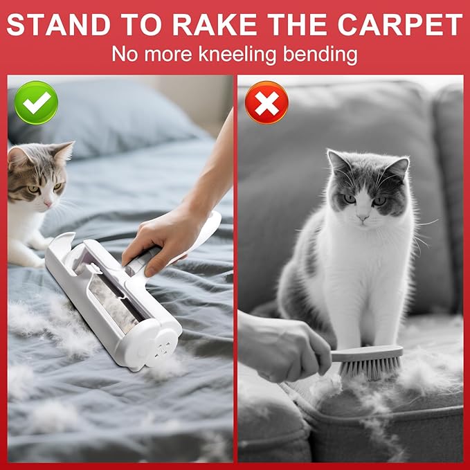 Pet Hair Removal Tool – Reusable Lint Roller for Dogs & Cats – Self-Cleaning Fur Remover Brush - Portable, Multi-Surface Fur Removal Tool - Reusable Double Sided Travel Brush
