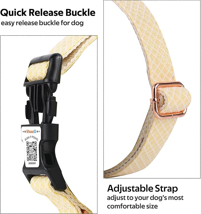 Dog Collar with Waterproof AirTag Holder & Anti-Lost QR Code, Cute Bling Warpping Adjustable Width for Small Medium Large Pet (Yellow, M)