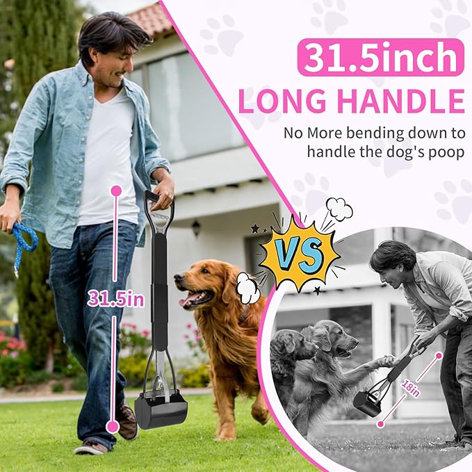 UPSKY 32'' Pooper Scooper for Large Small Dogs, Long Handle Dog Poop Scooper with Waste Bags, Portable Dog Poop Pick Up Tool, Folding Poop Scoop for Yard, Grass, Dirt, Gravel