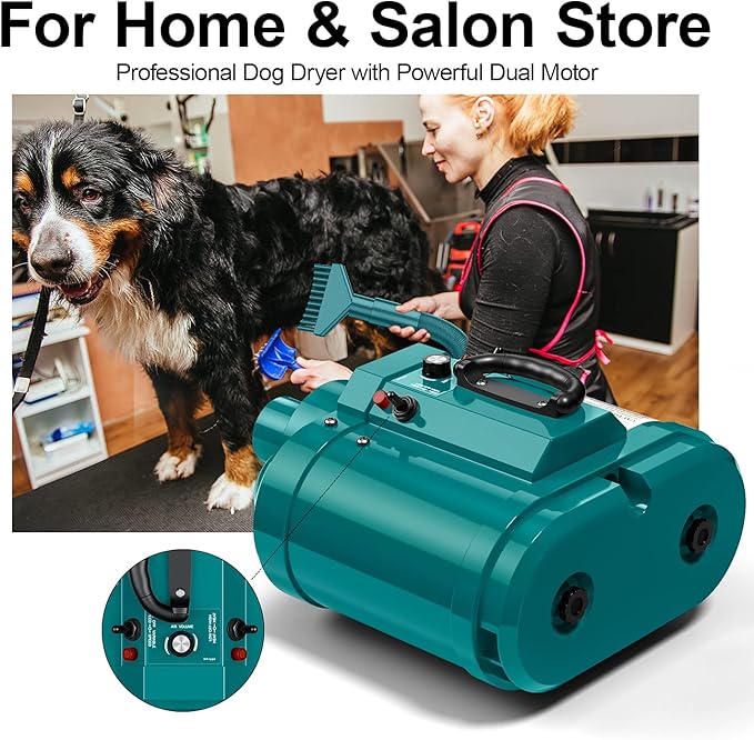 PetLife Variable Speed Dog Grooming Dryer for Medium/Large Dogs, Dual Motor, 5.0HP High Velocity Professional Dog Pet Grooming Hair Drying Force Dryer Blower with Heater