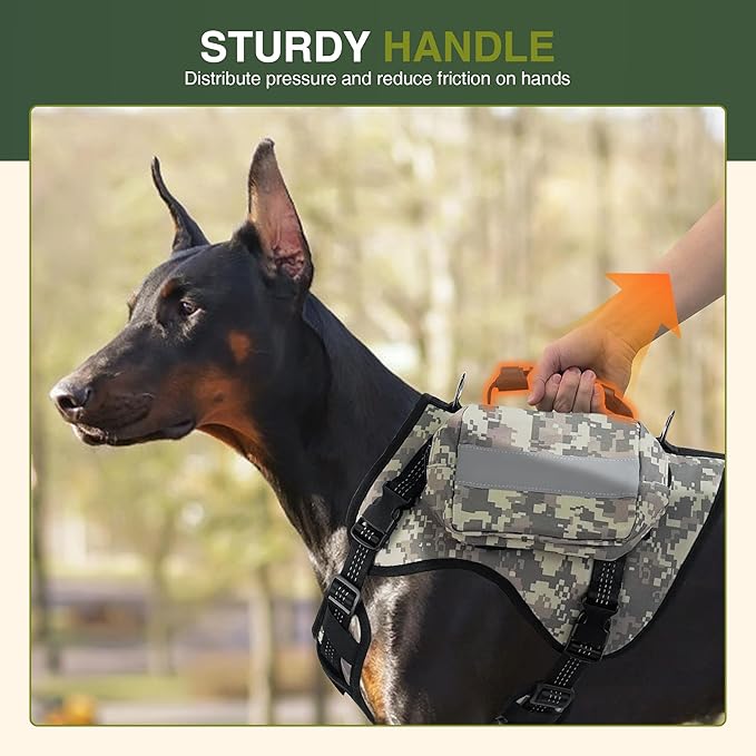 Dog Tactical Harness with Reflective Design, Breathable and Adjustable Tactical Dog Vest, No Choke Harness, Military Grade Gear for Training, Hunting, Outdoor Adventures, Camouflage M