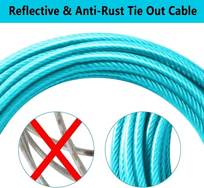 Dog Tie Out Cable 10FT-500Lbs,Heavy Duty Dog Leads&Tether for Yard with Swivel Hook,Small Large Dogs Leash Line for Outside,Rust Chew Proof Dogs Run Cable for Outdoor Camping(Teal, 10FT)