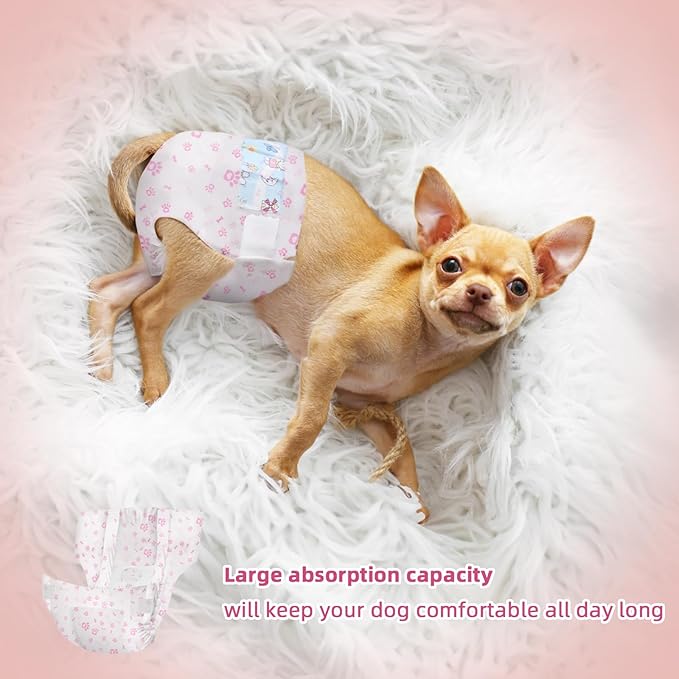 Disposable Dog Diapers Female 90 Count Puppy Diapers Female (Waist 11-18 in M) Super Absorbent Small Doggie Diapers for Heat Excitable Urination or Incontinence - Pink