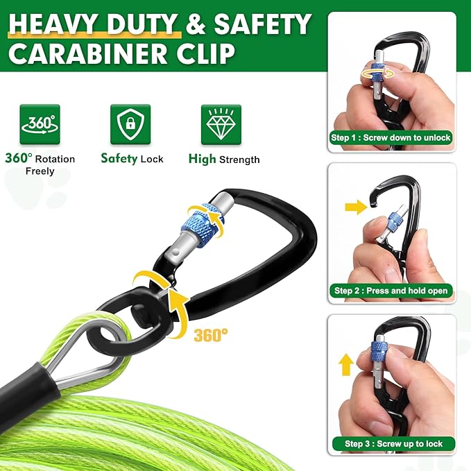 Snagle Paw Dog Tie Out Cable 30FT-1000LBS Break Strength,Heavy Duty Dog Leads for Yard with Shock Absorbing Spring & Swivel Hook,Long Leash Cable for Outdoor Tethering,Dog Line for Small Large Dogs