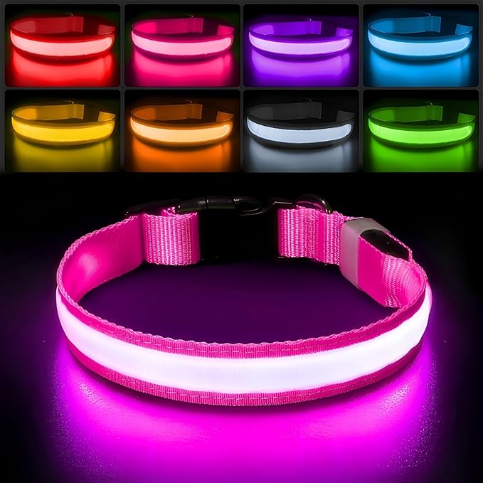 PcEoTllar Light up Dog Collar for Night Walking - LED Dog Collar Light Rechargeable Color Changing, Glow in The Dark Dog Collars Waterproof Glowing Dog Collars for Large Small Medium Dogs