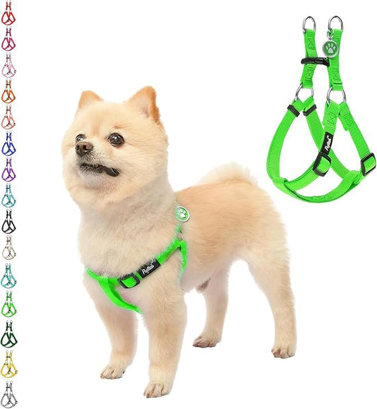 PUPTECK No Pull Dog Harness Soft Adjustable Basic Nylon Step in Puppy Vest Outdoor Walking with ID Tag, Green,S