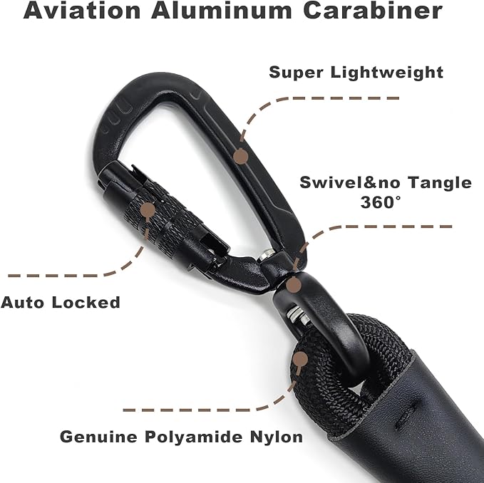 Rope Dog Leash with Two Handles, 6 Foot Heavy Duty Dog Leash with Aviation Aluminum Auto Locking Carabiner, Strong Nylon Pet Lead for Small, Medium, Large Dogs (Rose Red, 6FT-Two Handle)