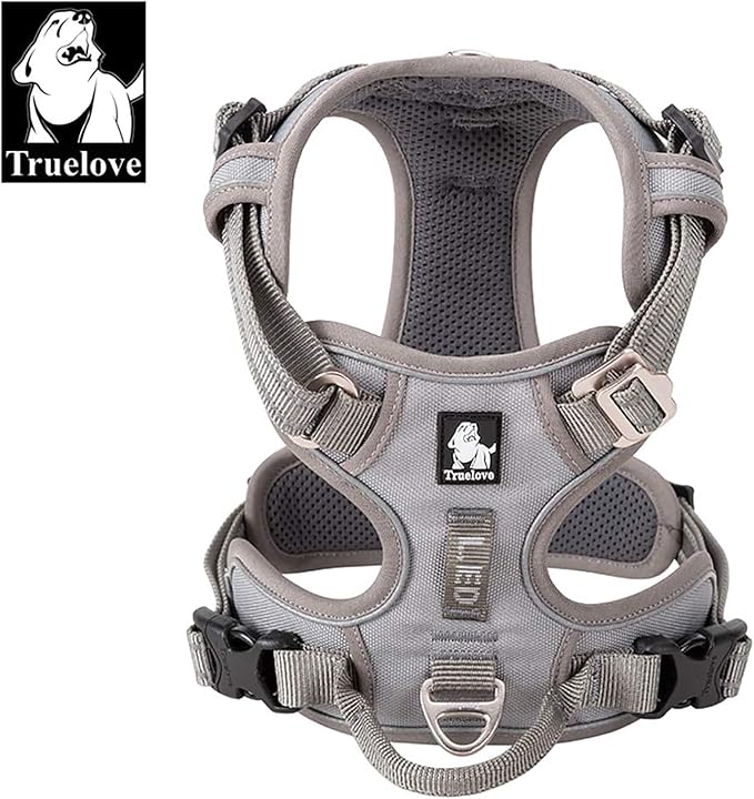 TRUE LOVE Dog Harness No Pull Nylon Reflective Pet Harness Adjustable Comfortable Control Step-in Brilliant Colors Truelove TLH56512 Gray