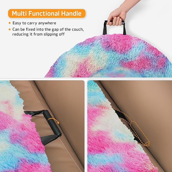 GGIB Calming Dog Bed Fluffy Plush Dog Mat for Furniture Protector with Removable Washable Cover for Large Medium Small Dogs and Cats (Large, Rainbow)
