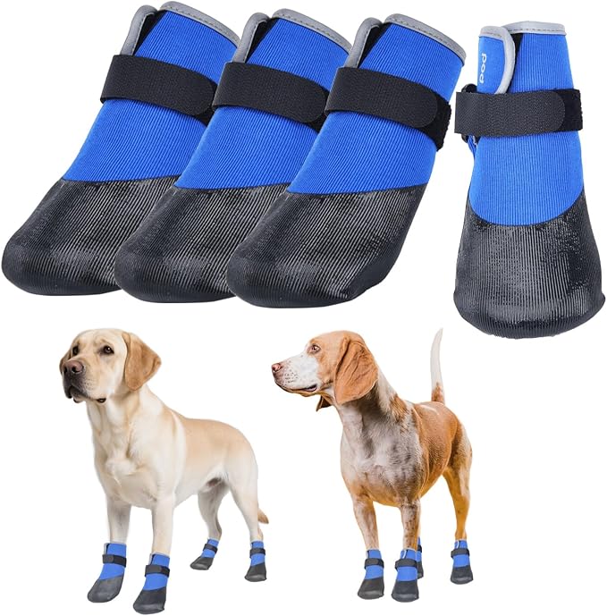 Dog Shoes Lightweight Dog Boots-Breathable Knitted Paw Protector with Adjustable Strap for Hot Pavement, Rain Walking, Hardwood Floors Anti Slip Reduce Noise, Prevent Licking Paws(Blue,L)