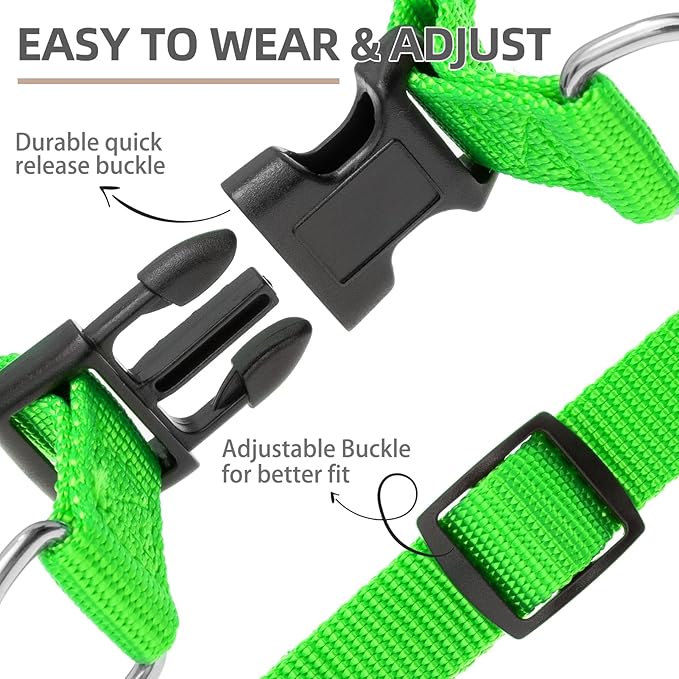 PUPTECK No Pull Dog Harness Soft Adjustable Basic Nylon Step in Puppy Vest Outdoor Walking with ID Tag, Green, L