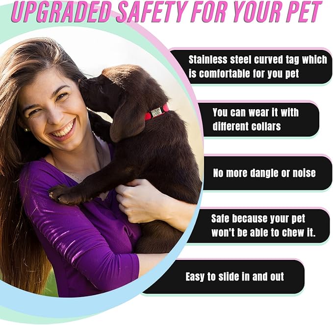 Personalized Dog & Cat ID Tags - Custom Engraved, Slide On, Silent, No Noise - Small, Medium, Large Sizes