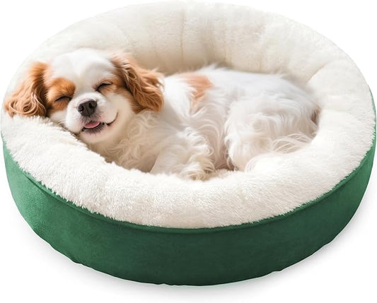 Love's cabin Round Donut Cat and Dog Cushion Bed, 25in Pet Bed for Small or Medium Dogs, Anti-Slip & Water-Resistant Bottom, Soft Durable Fabric Pet Beds, Washable Calming Cat & Dog Bed Green