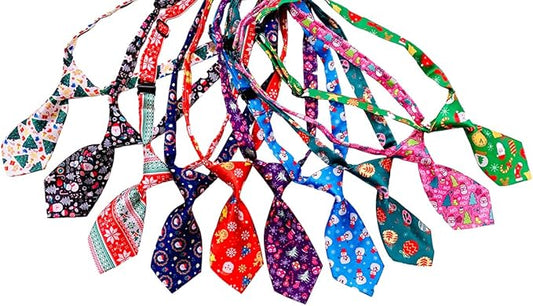 PET SHOW 10pcs Pack Christmas Small Dog Ties Neckties for Doggies Cats Adjustable Holiday Grooming Accessories Neck Ties Bowties Girl Boy Festival Costumes Puppies Party Gift Favor