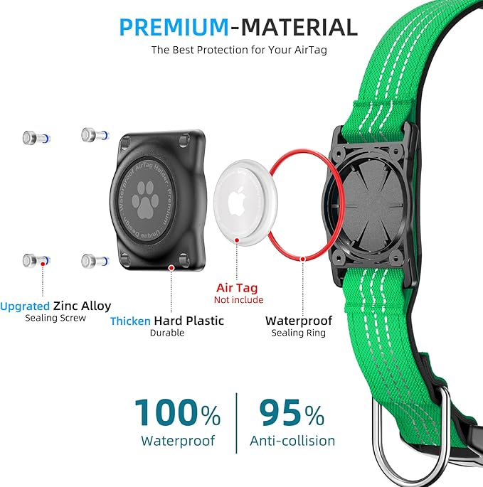 Upgraded AirTag Dog Collar, IP68 Waterproof Air Tag Dog Collar Holder, Reflective, Ultra-Durable, Comfortable Padded, Heavy Duty Dog Collars for Small Medium Large Dogs (S (10.6"-13.6"), Teal)